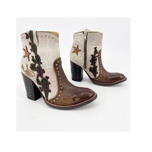 Old Gringo Galena Route 66 Women’s 6.5 Brown Cream Cactus Ankle Cowgirl Boots